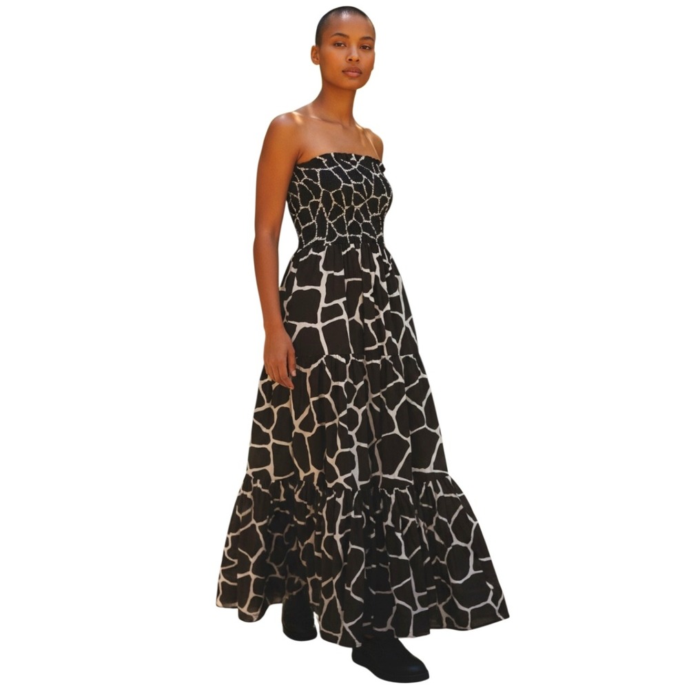 Michael Michael Kors Brown Giraffe Print Smocked Strapless Tiered Maxi Dress XS